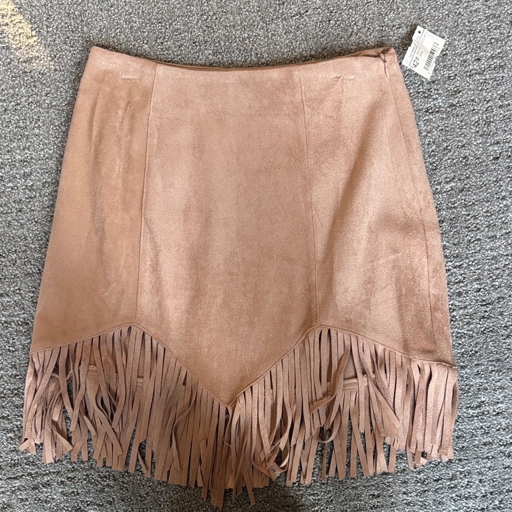 The Impeccable Pig Blush Fringe Mini Skirt